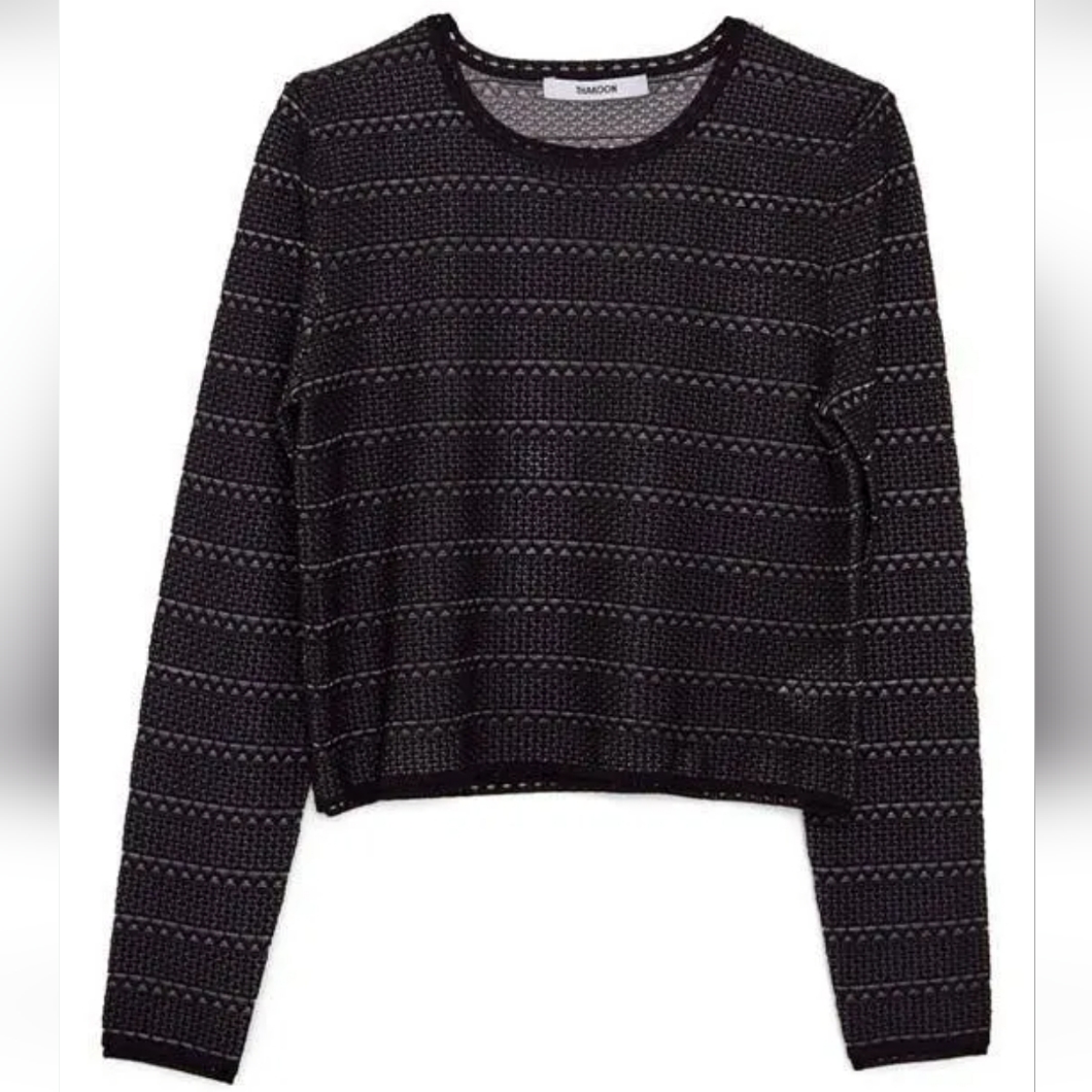 Thakoon Nwt Lace Jacquard Mini Crew Neck Sweater Size Xlarge Color Black